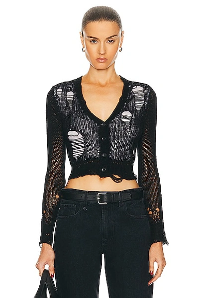 R13 Cropped Layered Distressed Cashmere Cardigan In Black On Ecru