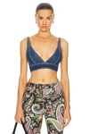 Etro Wraparound Denim Triangle Crop Top In Denim