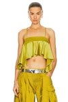 Attico Charmeuse Cropped Top With Adjustable Straps In Lime