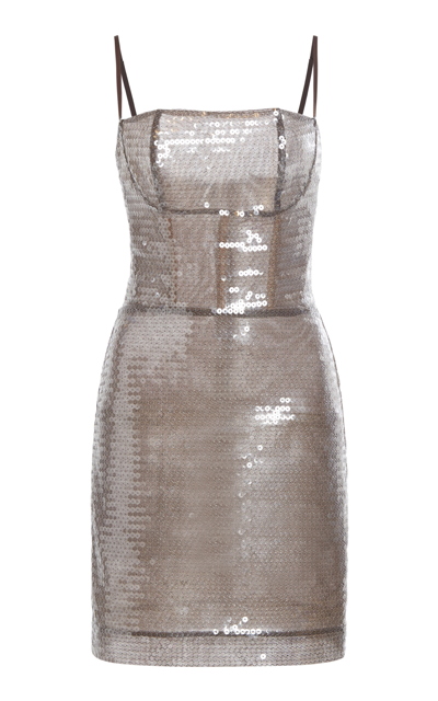 Nensi Dojaka Kendall Sequined Mini Dress In Brown