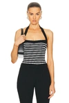 Nicholas Lainey Contrast Square Neck Bodysuit Top In Stripe Black & Milk