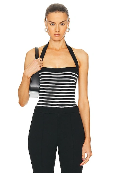 Nicholas Lainey Contrast Square Neck Bodysuit Top In Stripe Black & Milk