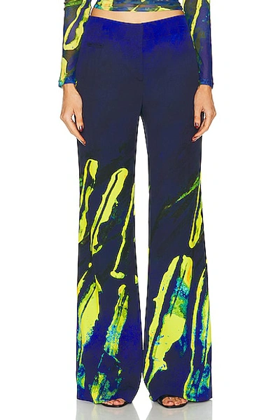 Louisa Ballou Printed Flared Twill Trousers In Blue