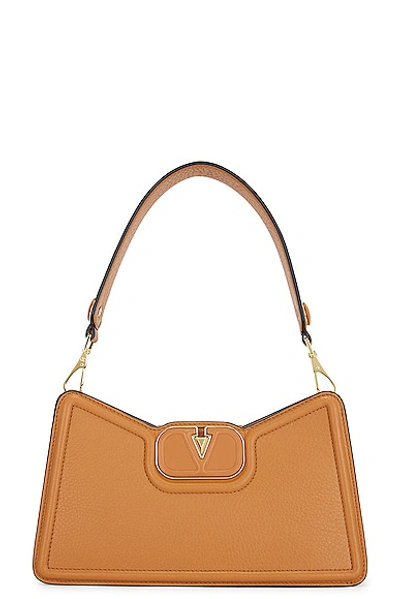 Valentino Garavani V Logo Leather Shoulder Bag In Almond Beige