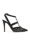 Valentino 65mm Rockstud Mesh Heels In Black Diamond & Nero