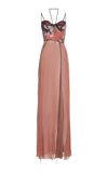 Nensi Dojaka Mae Cutout Draped Tulle-trimmed Silk-chiffon Gown In Pink