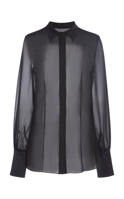 Nensi Dojaka Satin-trimmed Silk-georgette Shirt In Black