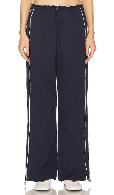 Grlfrnd Cinched Waist Wide Leg Pant In Navy & Ivory