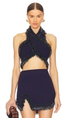 Cult Gaia Clara Halter Knit Top In Navy