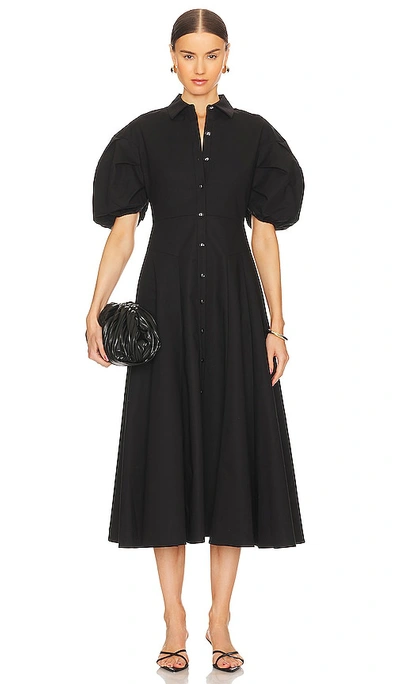 Alexis Amilya Puff-sleeve Fit & Flare Midi Shirt Dress In Black