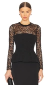 Simkhai Prima Long-sleeve Bustier Lace Peplum Top In Black