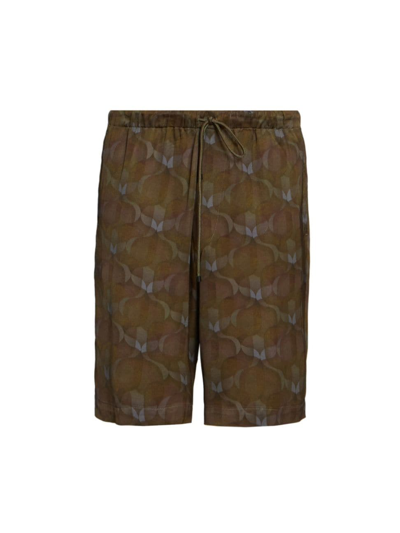 Dries Van Noten Piperi Printed Satin Shorts In Khaki