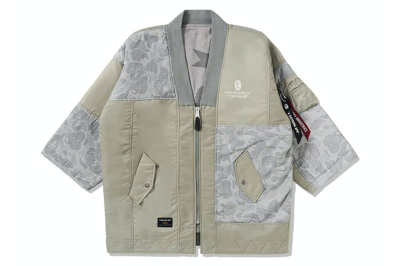 Pre-owned Bape X Alpha Industries Reversible Kimono Jacket Olivedrab