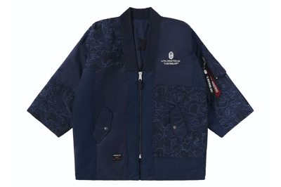 Pre-owned Bape X Alpha Industries Reversible Kimono Jacket Navy
