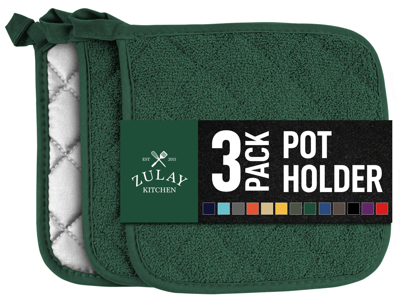 Zulay Kitchen 3-pack Pot Holders For Kitchen Heat Resistant Cotton In Green