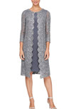 Alex Evenings Embroidered Mock Jacket Cocktail Dress In Grey