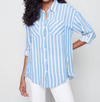 CHARLIE B ROLL UP SLEEVE BUTTON FRONT SHIRT IN BLUE