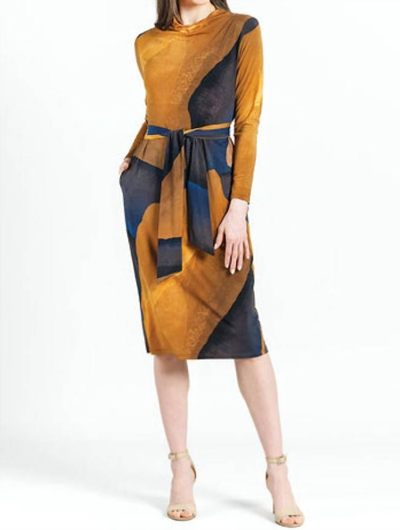 Clara Sunwoo Tie Waist Pocket Midi Dress In Tan Watercolor In Yellow