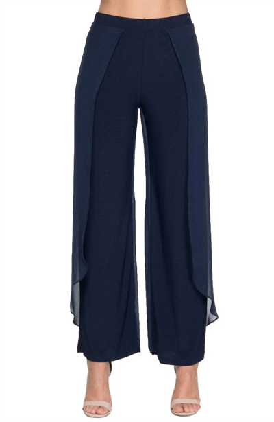 Last Tango Pants With Chiffon Drapes In Navy In Blue