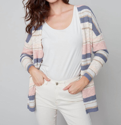 Charlie B Striped Cardigan In Pearl In White