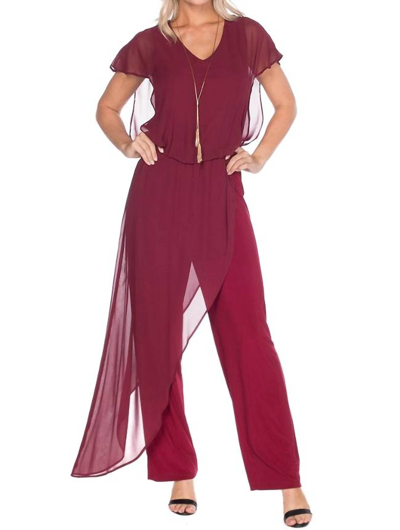 Last Tango Jumpsuit With Chiffon Overlay In Burgundy In Red