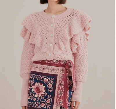 Farm Rio Pink Flower Texture Knit Cardigan