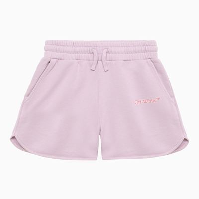 OFF-WHITE LILAC COTTON SHORTS WITH BIG BOOKISH LOGO