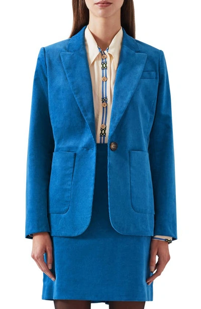 Lk Bennett Deborah Single-button Corduroy Jacket In Blu-blue