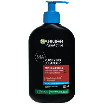 Garnier Pure Active Bha, Salicylic Acid And Charcoal Daily Face Cleanser 250ml In White