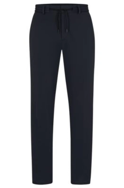 Hugo Boss Slim-fit Pants In Micro-patterned Performance-stretch Cloth In Dark Blue