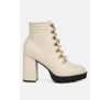 London Rag Hamiltons Lace Up Block Heel Boots In Beige