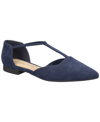 Bella Vita Darby Pointed Toe T-strap Flat In Navy Suede