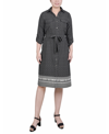 NY COLLECTION PETITE 3/4 ROLL TAB SLEEVE BELTED SHIRTDRESS
