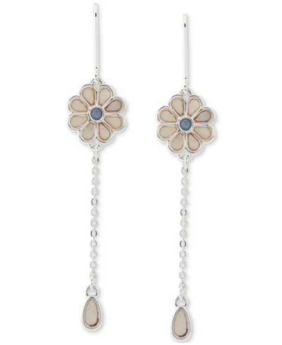Lucky Brand Silver-tone Color Stone & Mother-of-pearl Daisy Threader Earrings