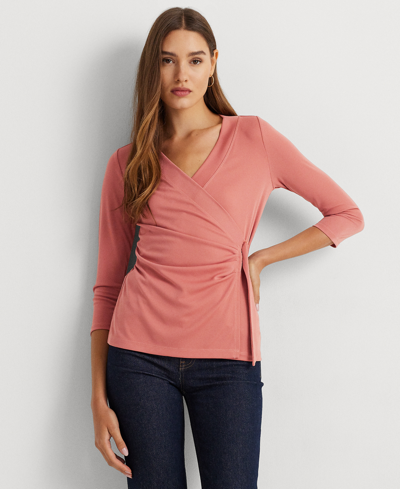 Lauren Ralph Lauren Petite Soft Faux-wrap Jersey Top In Pink Mahogany