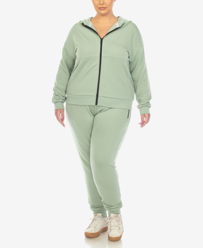 White Mark Plus Size Fleece Lined 2 Pc Tracksuit Set In Sage
