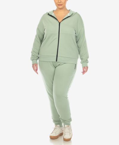 White Mark Plus Size Velour Tracksuit Loungewear 2pc Set In Sage