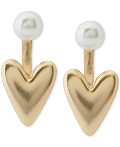 Lucky Brand Gold-tone Imitation Pearl & Puffy Heart Jacket Earrings