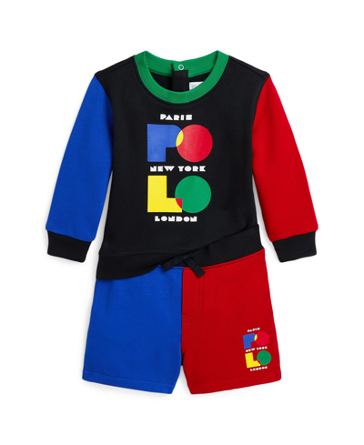 Polo Ralph Lauren Baby Boys Logo Fleece Sweatshirt And Shorts Set In Polo Black Multi