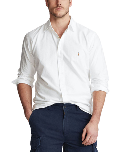 Polo Ralph Lauren Men's Big & Tall Classic Fit Long-sleeve Oxford Shirt In White,brown