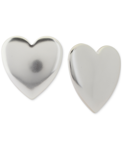 Lucky Brand Puffy Heart Statement Button Earrings In Silver