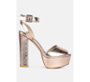London Rag Rager Peep-toe High Platform Block Sandals In Gold