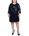 NY COLLECTION PLUS SIZE SEQUINED BOLERO JACKET AND DRESS, 2 PIECE SET