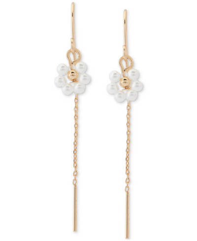 Lucky Brand Gold-tone Imitation Pearl Daisy Threader Earrings