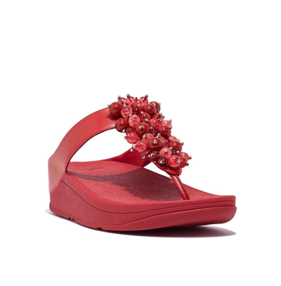 Fitflop Women's Fino Bauble-bead Toe-post Sandals In Metallic Red