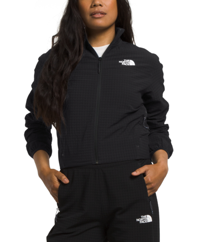 The North Face Women's Tekware Grid-print Full-zip Cropped Jacket In Tnf Black