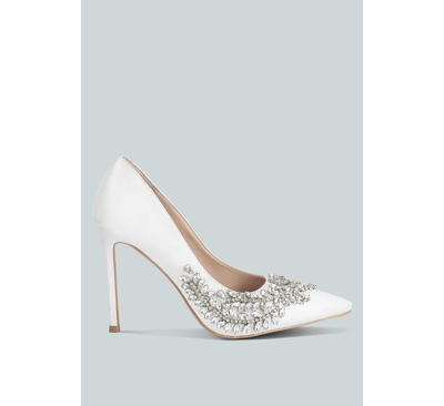 London Rag Ashlyn Rhinestones Embellished Satin Stiletto Pumps In White