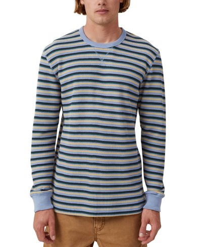 Cotton On Men's Chunky Waffle Long Sleeve T-shirt In Blue Stripe