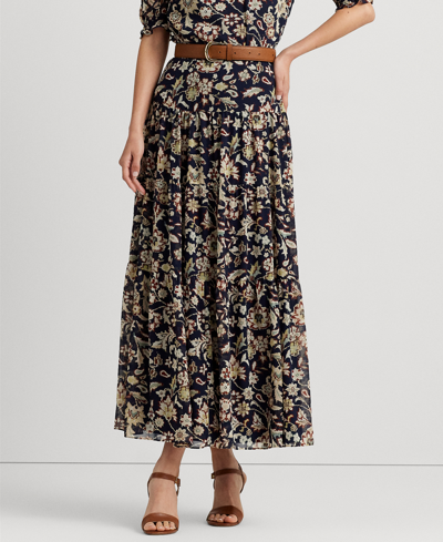 Lauren Ralph Lauren Floral Crinkle Georgette Tiered Skirt In Navy Multi