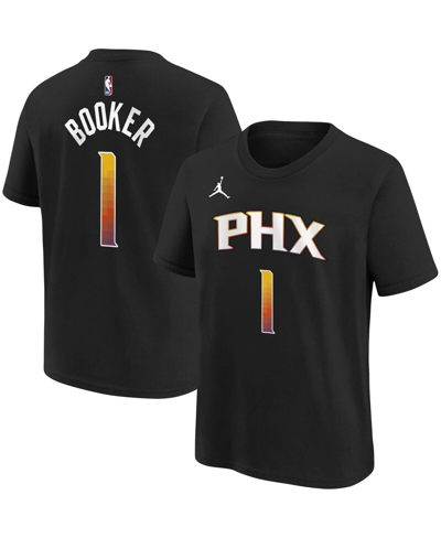 Jordan Kids' Big Boys  Brand Devin Booker Black Phoenix Suns Statement Edition Name And Number Player T-shi